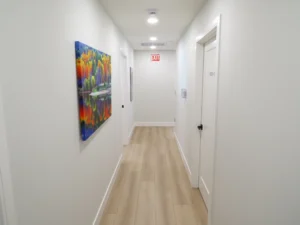 Hallway with colorful artwork